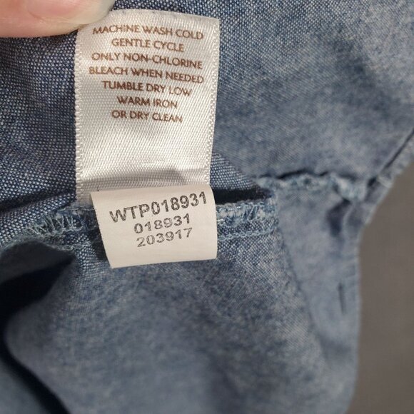 J. JILL DENIM Womens Button Top Large 100% Cotton Blue Long Sleeves Point Collar - Picture 8 of 9